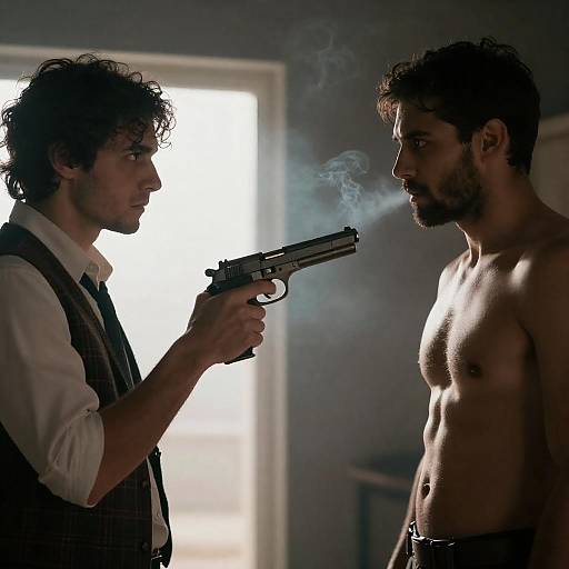 Dramatic Confrontation in Dim Light