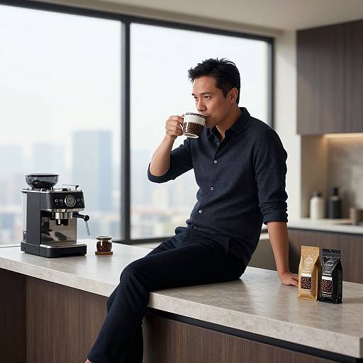 Sophisticated Man Sipping Coffee Lifestyle