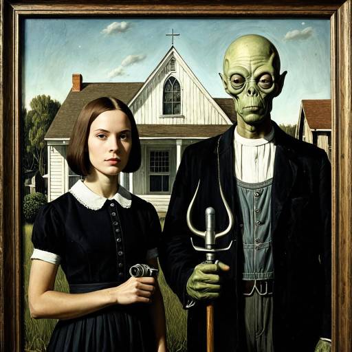 Alien Explorer Inspired by American Gothic