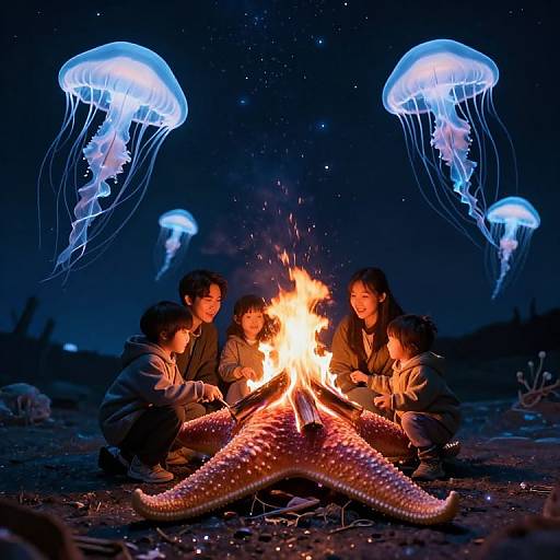 Family Campfire on Giant Starfish