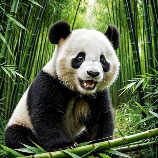 Gleeful Baby Panda in Bamboo Forest