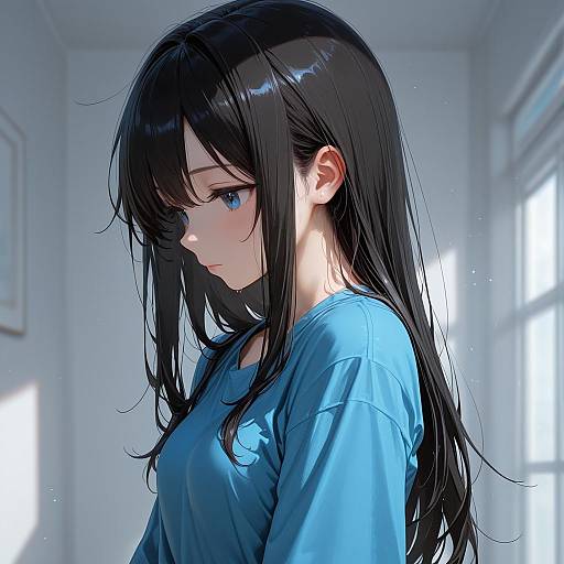 Anime Girl in Blue Shirt
