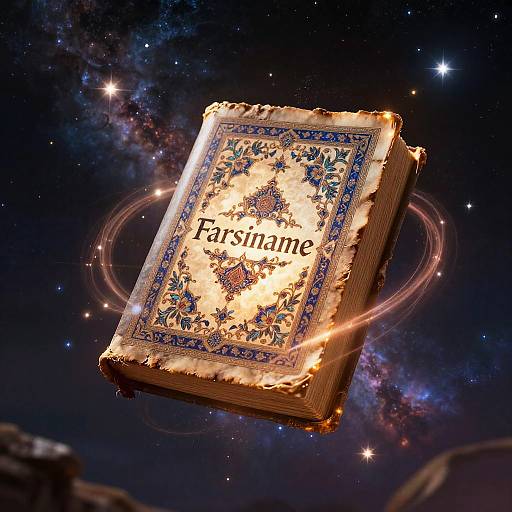 Glowing Ancient Persian Tome in Cosmos