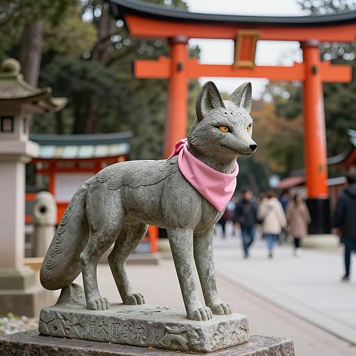 Grey Fox Statue with Pink Scarf