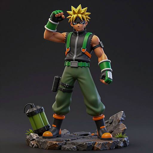 Dynamic Anime Warrior on Rocky Base