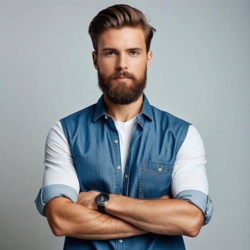 Confident Young Man with Beard and Denim Shirt