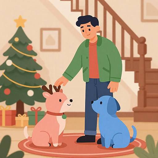 Gentle Christmas Moment with Anthropomorphic Animals