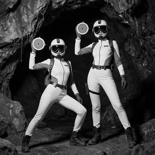 Black-and-White Futuristic Cave Duo