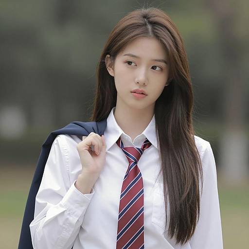 Asian Woman in White Shirt Holding Jacket