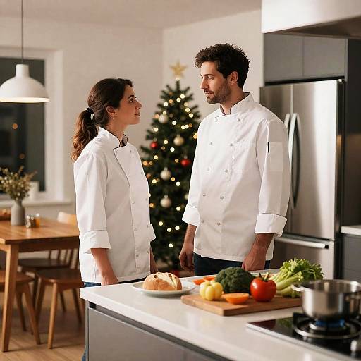 Warm Kitchen Scene with Chefs During Christmas