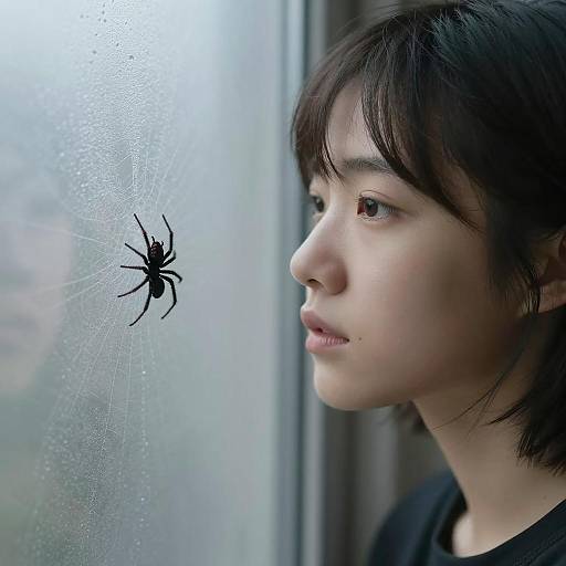 Contemplation: Woman and Spider on Glass