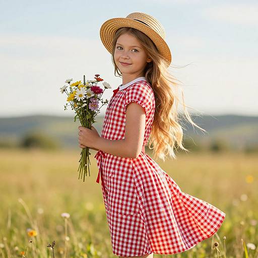 Young Girl in Vintage Meadow Dress