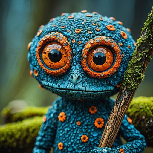 Surreal Blue Fantasy Creature with Orange Eyes