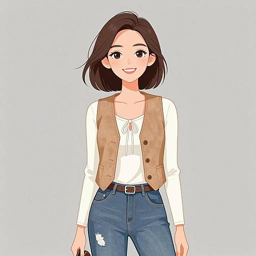 Smiling Woman in Casual Suede Vest