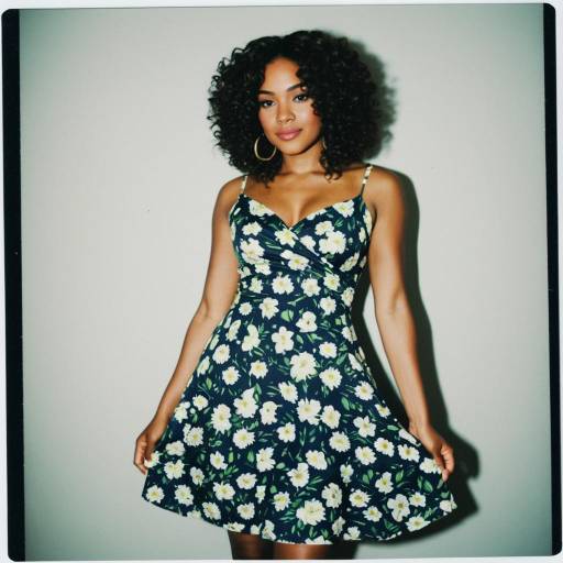 Woman in Floral Print Dress with Natural Curls