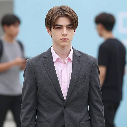 Serious Young Man in Gray Suit