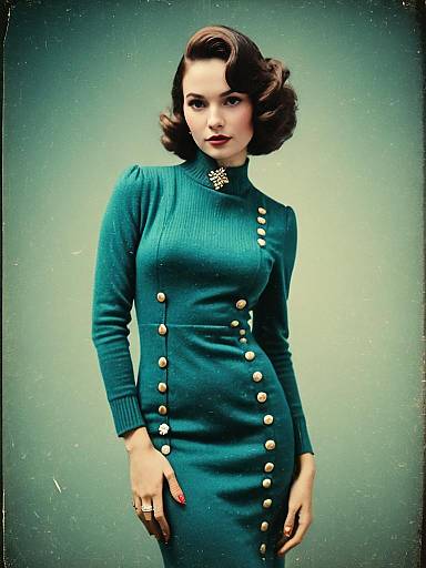 Woman in Dark Green Ribbed Knit Dress