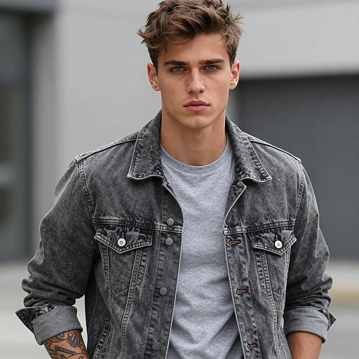 Young Man in Gray Denim Jacket