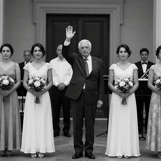 Black-and-White Formal Event, Elder Raises Arm