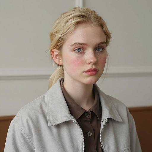 Portrait of a Young Woman in Gray Jacket