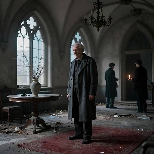 Elderly Man in Gothic Decaying Room