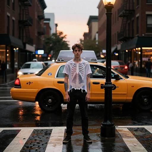 Teenage Male with Skeletal Tattoo by Yellow Taxi