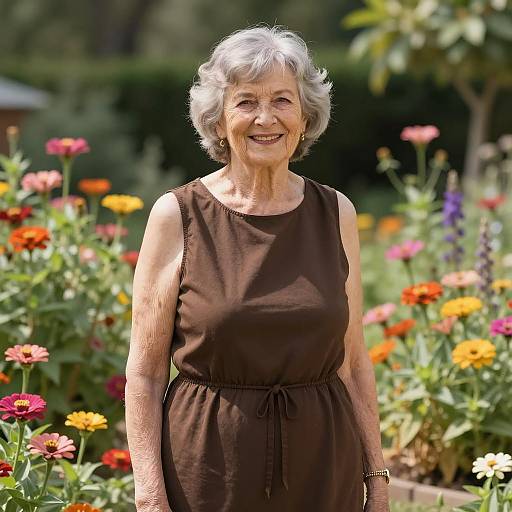 Smiling Elderly Woman in Garden