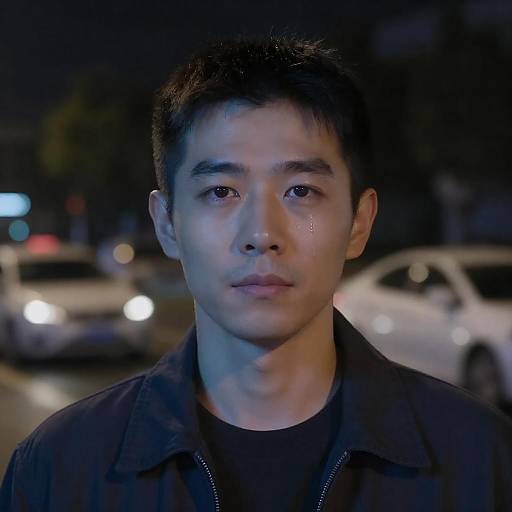 Urban Night Portrait of Asian Man