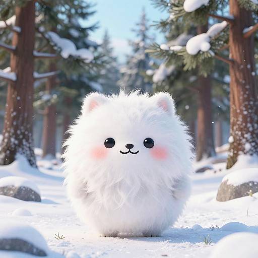 Cute Fluffy Creature in Snowy Forest