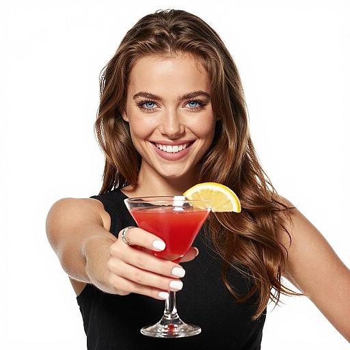 Smiling Woman Holding Red Cocktail