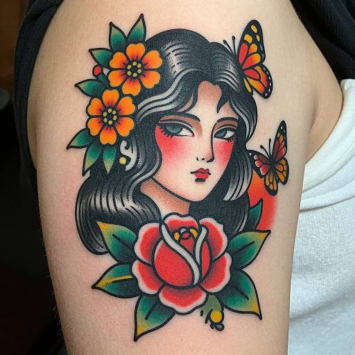 Colorful Three-Eyed Woman Tattoo