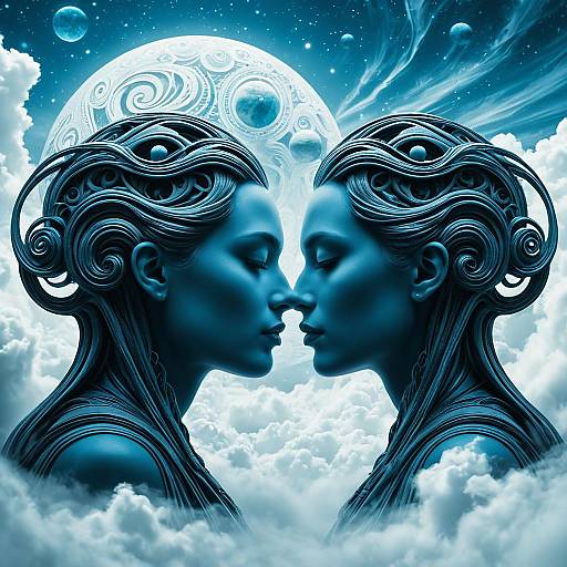 Ethereal Faces in Surreal Azure Dream