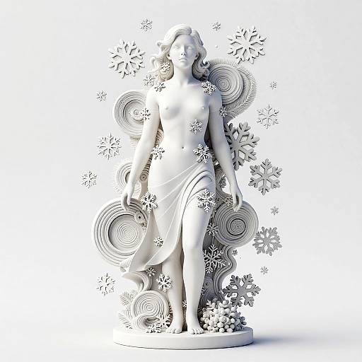 Intricate White 3D Sculpture with Snowflakes