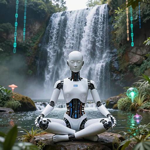Serene Android Meditating in Digital Nature