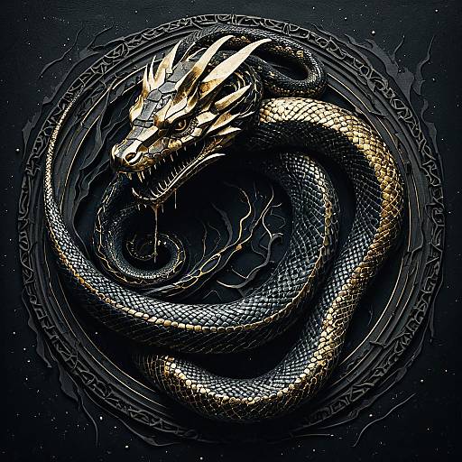Surreal Serpent Dragon with Gold Accents
