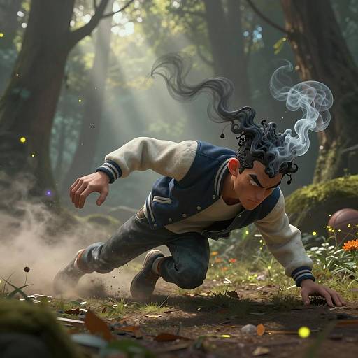 Dynamic Basketball Warrior in Mystical Forest