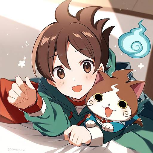 Illustration of Amano keita, youkai watch in the style of Fujishiro emyu