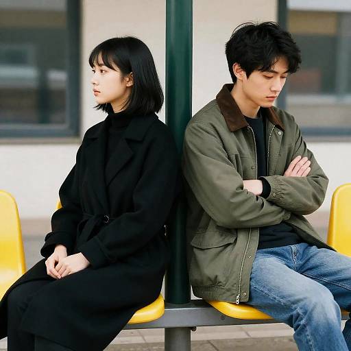 Bus Stop Portrait: Two People Back-to-Back