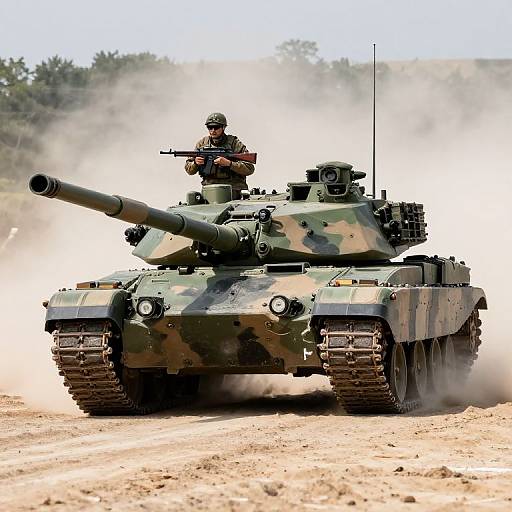 T-90 Tank Maneuvering in Dusty Terrain