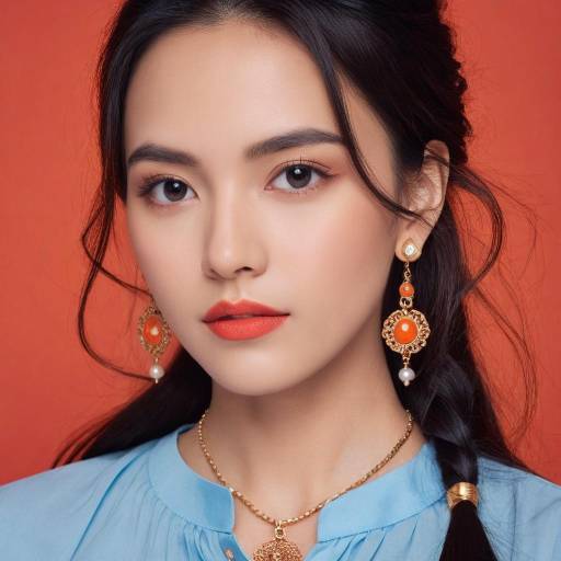 Asian Woman with Gold Jewelry and Red Lipstick