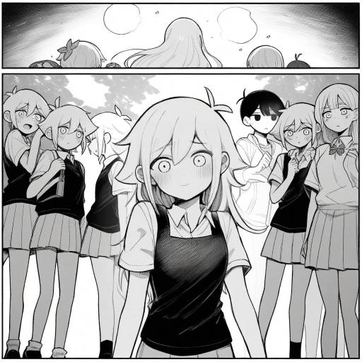 Monochrome Comic with Girls and Boys