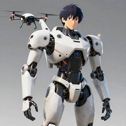 Futuristic Male Robot with Drone