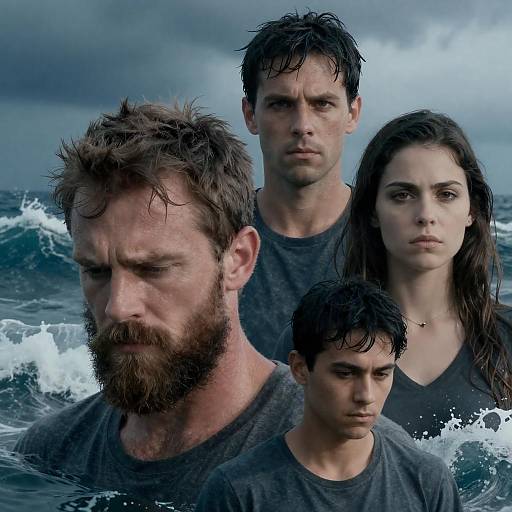Stormy Ocean Portrait of Four Individuals