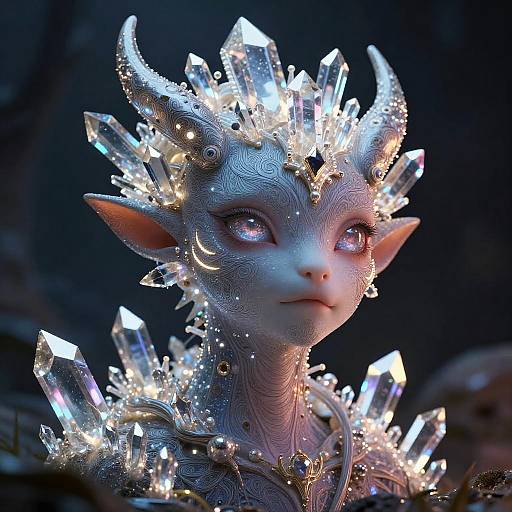 Mystical Crystal Creature Super Closeup Portrait