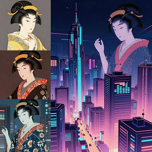 Futuristic Cyberpunk Ukiyo-e Cityscape