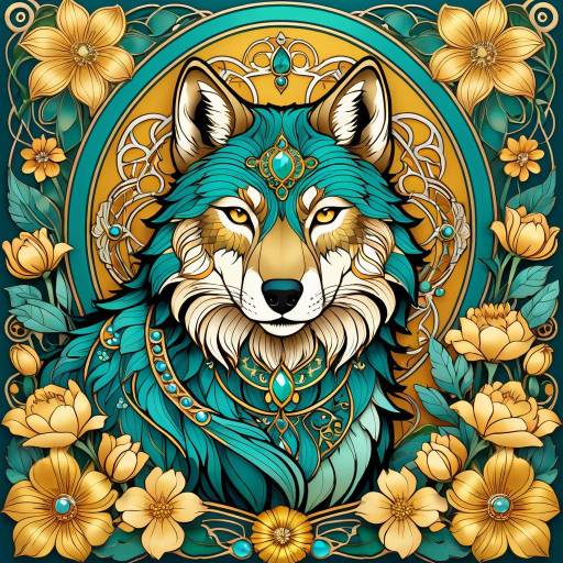 Majestic Wolf in Art Nouveau Elegance