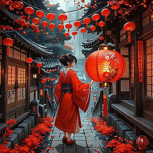 Anime Girl with Traditional Lantern