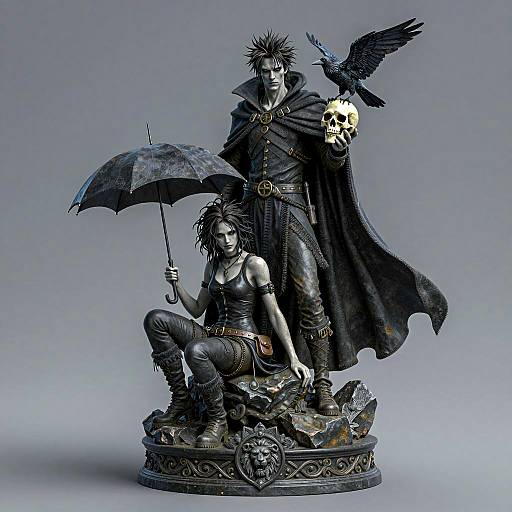 Dramatic Gothic Statue of Two Characters
