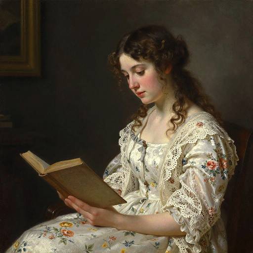 Classical Oil Portrait of Woman Reading