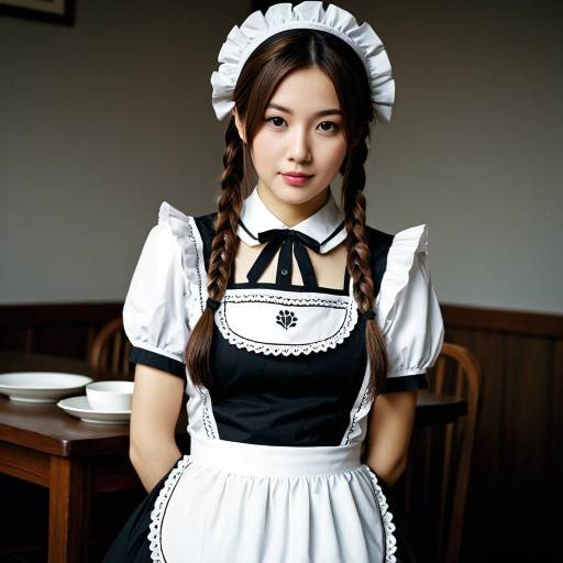 Young Woman in Classic Maid Outfit with Twin Braids
